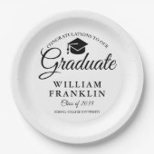 Moderne, einfache Schwarz-Weiß-Graduierungspartei Pappteller (Vorderseite)