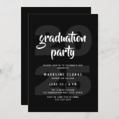 Moderne, einfache Schwarz-Weiß-Graduierungsparty Einladung (Vorne/Hinten)