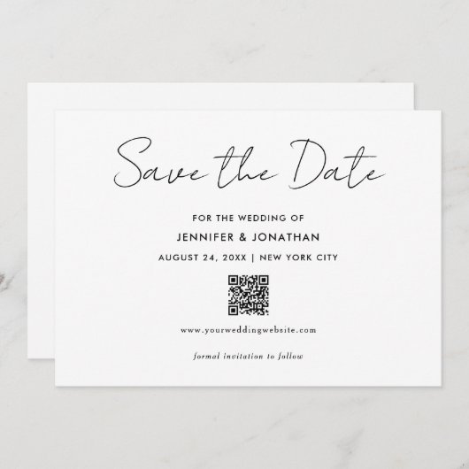 Moderne, einfache Schwarz-Weiß-Handschrift Save The Date (Vorne/Hinten)
