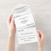 Moderne, einfache Schwarz-Weiß-Hochzeit All In One Einladung (Abreißen)