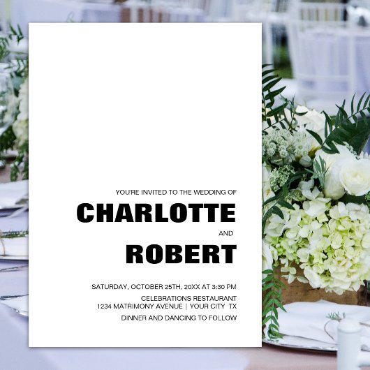 Moderne einfache Schwarz-Weiß-Hochzeit Einladung