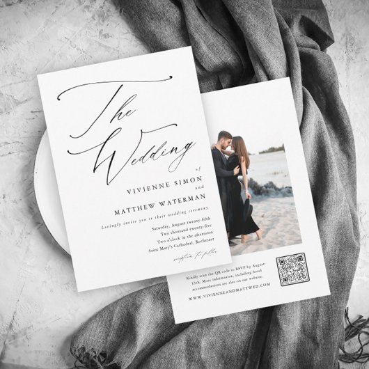 Moderne einfache Schwarz-Weiß-Hochzeit Einladung