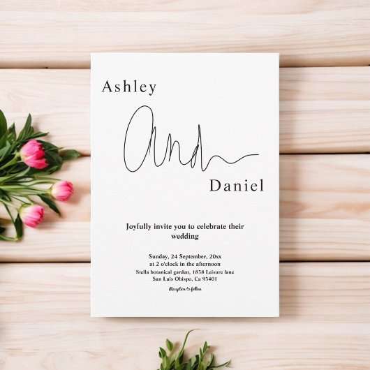 Moderne, einfache Schwarz-Weiß-Hochzeit Einladung