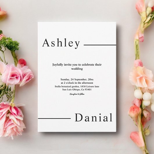 Moderne, einfache Schwarz-Weiß-Hochzeit Einladung