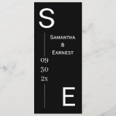 Moderne einfache Schwarz-Weiß-Hochzeit Menükarte (Rückseite)