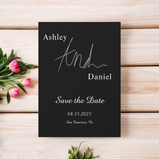 Moderne, einfache Schwarz-Weiß-Hochzeit Save The Date