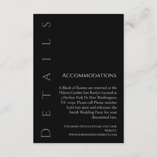 Moderne, einfache Schwarz-Weiß-Hochzeitsdetails: Begleitkarte (Rückseite)