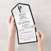 Moderne, einfache Schwarz-Weiß-Kalligrafie-Hochzei All In One Einladung (Abreißen)