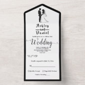 Moderne, einfache Schwarz-Weiß-Kalligrafie-Hochzei All In One Einladung (Innen Boden)
