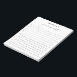 Moderne, einfache Schwarz-Weiß-Lebensmittelgeschäf Notizblock<br><div class="desc">Modernes schwarz-weißes Notizblock mit einer einfachen Anordnung mit " Lebensmittelliste " in eleganter und schicker Kalligrafie,  mit Ihrem Namen und einer Checkliste.</div>