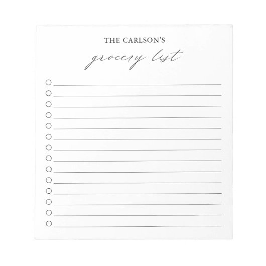 Moderne, einfache Schwarz-Weiß-Lebensmittelgeschäf Notizblock (Vorderseite)