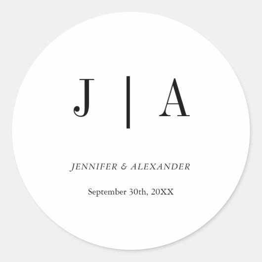 Moderne einfache Schwarz-Weiß-Monogramm-Bezeichnun Runder Aufkleber (Vorderseite)