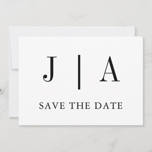 Moderne einfache Schwarz-Weiß-Monogramm-Bezeichnun Save The Date (Vorderseite)