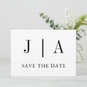 Moderne einfache Schwarz-Weiß-Monogramm-Bezeichnun Save The Date (Stehend Vorderseite)