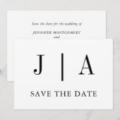 Moderne einfache Schwarz-Weiß-Monogramm-Bezeichnun Save The Date (Vorne/Hinten)