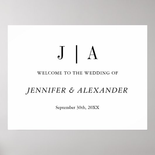 Moderne einfache Schwarz-Weiß-Monogramm-Hochzeit Poster (Vorne)