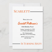 Moderne, einfache Schwarz-Weiß-Orange 60. Geburtst Einladung (Vorderseite)