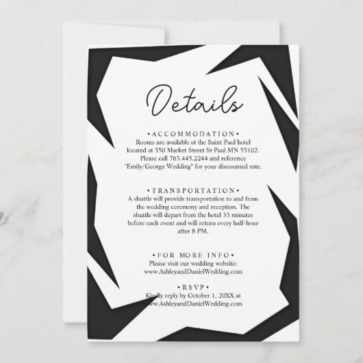 Moderne, einfache Schwarz-Weiß-Pastellfarben-Hochz Einladung (Rückseite)