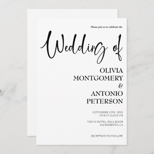 Moderne einfache Schwarz-Weiß-QR-Hochzeit Einladung (Vorne/Hinten)