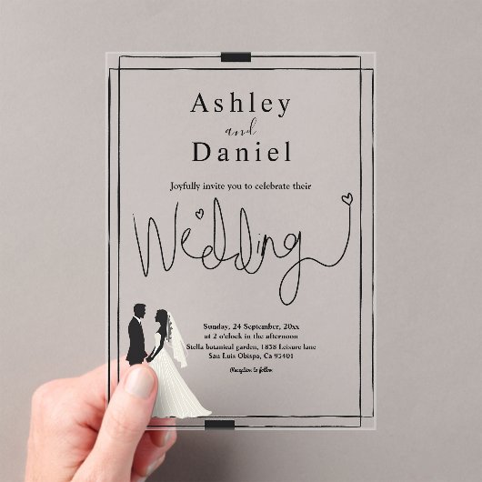 Moderne, einfache Schwarz-Weiß-Romantik-Hochzeit Acryleinladungen (Insitu (Handheld))