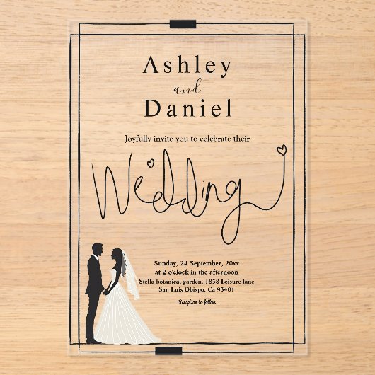 Moderne, einfache Schwarz-Weiß-Romantik-Hochzeit Acryleinladungen (Vorderseite)