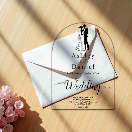 Moderne, einfache Schwarz-Weiß-Romantik-Hochzeit Acryleinladungen