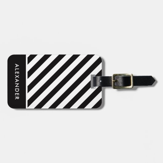 Moderne, einfache Schwarz-Weiß-Streifen Gepäckanhänger (Vorderseite horizontal)
