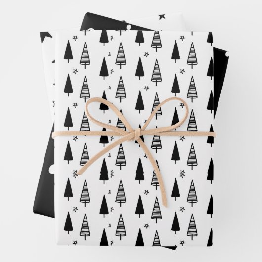 Moderne, einfache Schwarz-Weiß-Weihnachten Geschenkpapier Set (Beispiel)