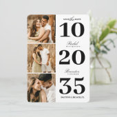 Moderne, einfache Schwarz-weiße Dreifach-Foto-Hoch Save The Date (Stehend Vorderseite)