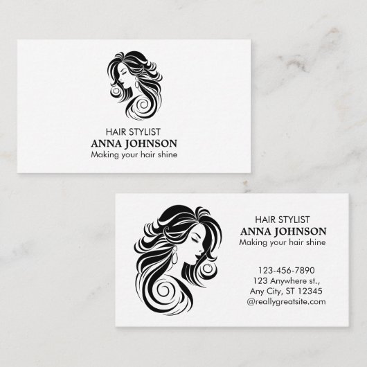 Moderne, einfache Schwarz-weiße Friseurin Visitenkarte (Vorne/Hinten)