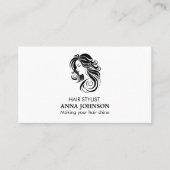Moderne, einfache Schwarz-weiße Friseurin Visitenkarte (Vorderseite)