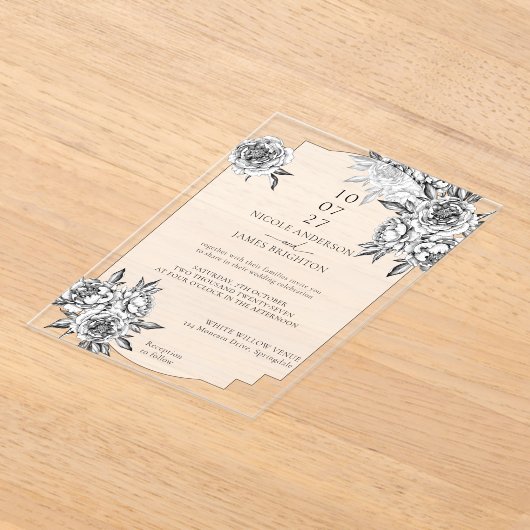 Moderne, einfache, schwarz-weiße Hochzeit Acryleinladungen (Ablage )