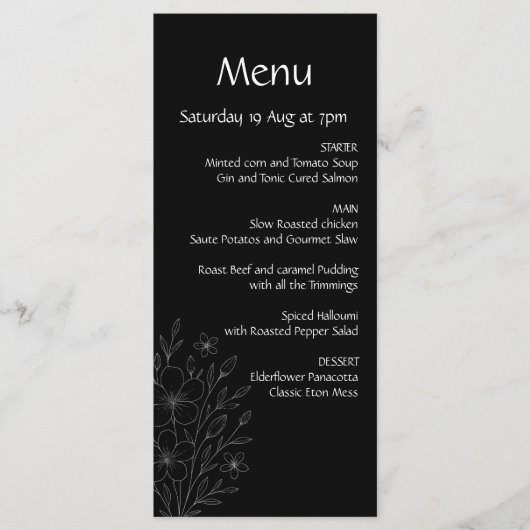 Moderne, einfache schwarz-weiße, minimalistische,  menükarte (Vorderseite)