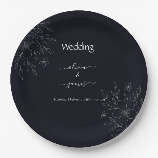 Moderne, einfache schwarz-weiße, minimalistische,  pappteller (Vorderseite)