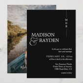 Moderne, einfache Schwarz-weiße Monogramm-Foto-Hoc Einladung (Vorne/Hinten)