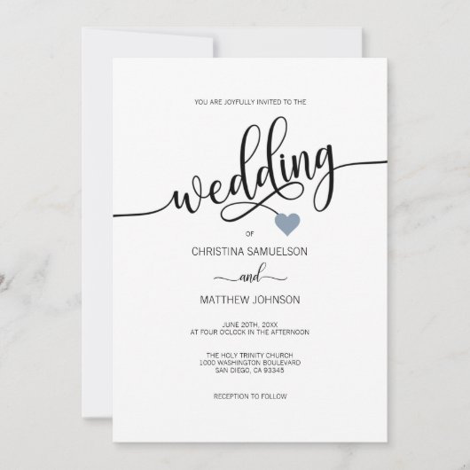 Moderne einfache Schwarz-weiße staubige blaue Einladung (Vorderseite)