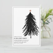 Moderne, einfache Schwarz-weiße Tree Holiday Party Einladung (Stehend Vorderseite)