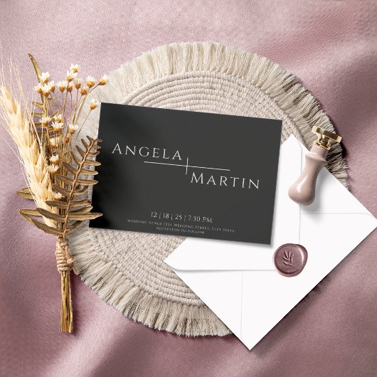 Moderne, einfache Schwarze Elfenbeinhochzeit Einladung