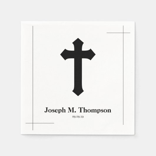 Moderne einfache Schwarze Kreuz Erste Heilige Komm Serviette (Vorderseite)