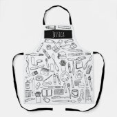 Moderne, einfache Schwarze Linie Kunst versorgt Kü Schürze (Vorderseite)