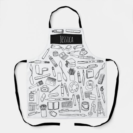 Moderne, einfache Schwarze Linie Kunst versorgt Kü Schürze (Vorderseite)