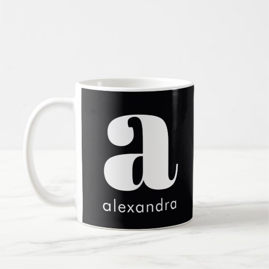 Moderne einfache schwarze Monogramm Anfangsbuchsta Kaffeetasse (Links)