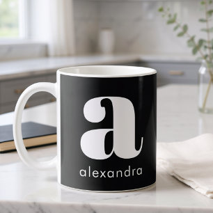 Moderne einfache schwarze Monogramm Anfangsbuchsta Kaffeetasse