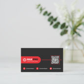 Moderne einfache schwarze und rote QR-Code-, Logo- Visitenkarte (Stehend Vorderseite)
