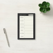 Moderne, einfache schwarze Wochenzeitung Post-it Klebezettel (Büro)