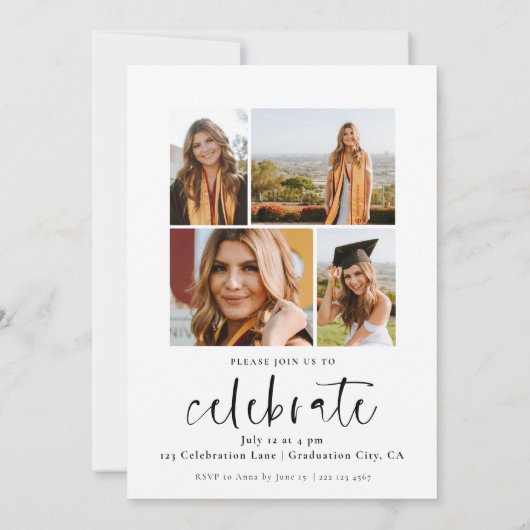 Moderne, einfache Script Foto Abschluss Einladung (Rückseite)