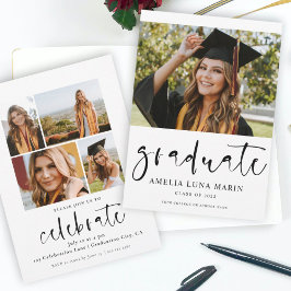 Moderne, einfache Script Foto Abschluss Einladung