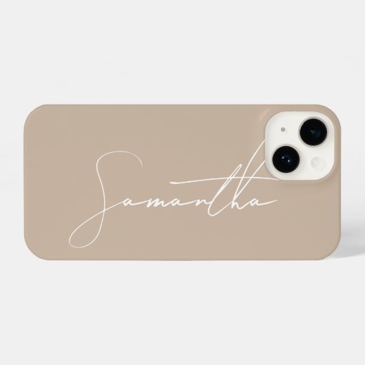 Moderne einfache Signatur Script Calligraphy Beige iPhone Hülle (Rückseite (Horizontal))