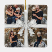Moderne einfache silberne Bogen-Custom-4-Foto-Coll Keramikornament (Rückseite)