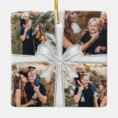Moderne einfache silberne Bogen-Custom-4-Foto-Coll Keramikornament (Vorderseite)